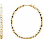 Загрузить изображение в средство просмотра галереи, 14k Yellow White Gold Diamond Inside Outside 42.8mm Hinged Hoop Earrings Made to Order
