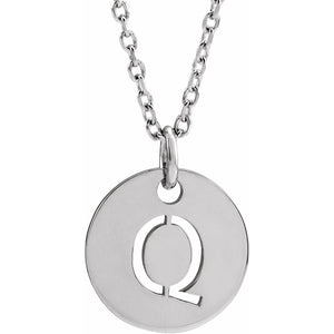 14k Yellow Rose White Gold or Sterling Silver Block Letter Q Initial Alphabet Pendant Charm Necklace