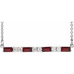 Load image into Gallery viewer, Platinum 14k Gold Sterling Silver Garnet 1/5 CTW Diamond Bar Necklace January Birthstone
