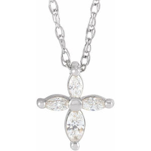 Platinum 14k Yellow Rose White Gold Sterling Silver Diamond Marquise Cross Small Pendant Charm Necklace