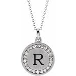 Afbeelding in Gallery-weergave laden, Platinum 14k Yellow Rose White Gold Diamond Round Medallion Disc Letter Initial Alphabet Personalized Engraved Pendant Charm Necklace
