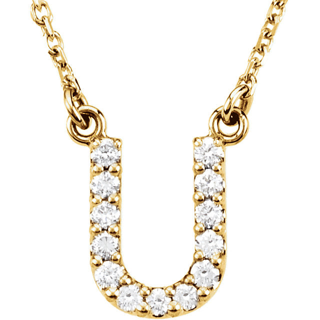 14k Gold 1/8 CTW Diamond Alphabet Initial Letter U Necklace