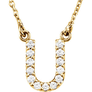 14K Gold Diamond Initial Necklace, Letter Pendant Necklace, 0.36