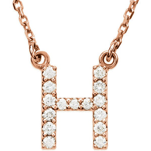 14k Gold 1/6 CTW Diamond Alphabet Initial Letter H Necklace