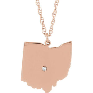 14k Gold 10k Gold Silver Ohio OH State Map Diamond Personalized City Necklace