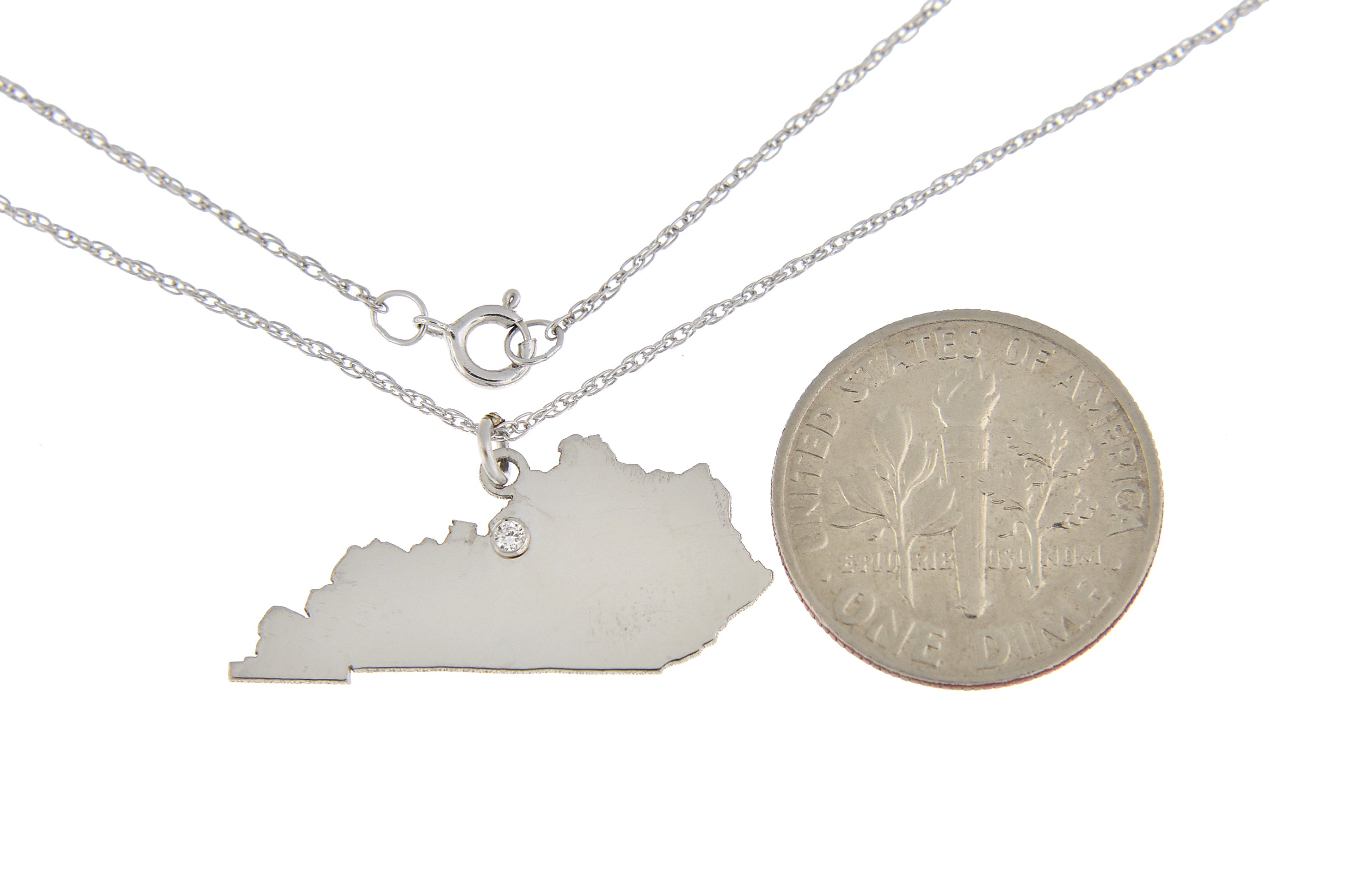 14k Gold 10k Gold Silver Kentucky KY State Map Diamond Personalized City Necklace