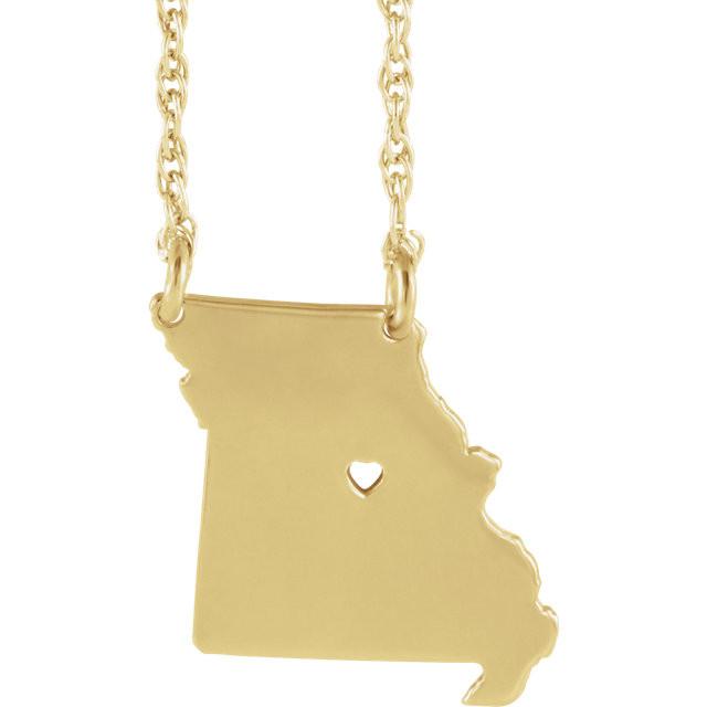 14k Gold 10k Gold Silver Missouri State Heart Personalized City Necklace