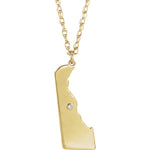 Load image into Gallery viewer, 14k Gold 10k Gold Silver Delaware DE State Map Diamond Personalized City Necklace
