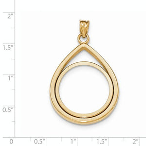 14K Yellow Gold 1/4 oz or One Fourth Ounce American Eagle Teardrop Coin Holder Holds 22mm x 1.8mm Coin Prong Bezel Pendant Charm
