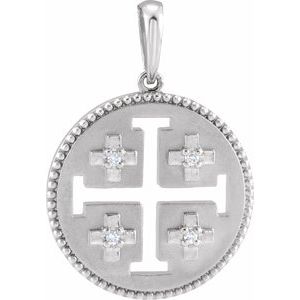 Platinum 14k Yellow Rose White Gold Sterling Silver Diamond Jerusalem Cross Pendant Charm Necklace