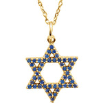 Φόρτωση εικόνας στο εργαλείο προβολής Συλλογής, 14K Yellow White Gold Genuine Blue Sapphire Small Star of David Pendant Charm Necklace
