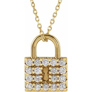 Platinum 14k Yellow Rose White Gold 1/2 CTW Diamond Lock Padlock Pendant Charm Necklace