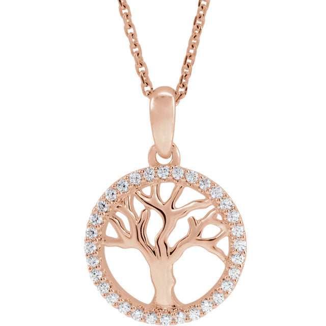 14K Rose Gold 1/5 CTW Diamond Tree of Life Pendant Charm Necklace