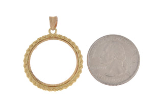 14K Yellow Gold 1/4 oz or One Fourth Ounce American Eagle Coin Holder Holds 22mm x 1.8mm Coin Rope Polished Prong Bezel Pendant Charm