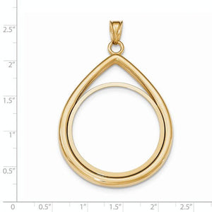 14K Yellow Gold 1 oz or One Ounce American Eagle Teardrop Coin Holder Holds 32.6mm x 2.8mm Coins Prong Bezel Pendant Charm