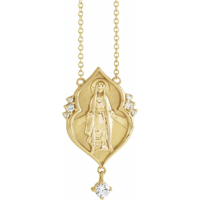 Platinum Gold Silver Diamond Virgin Mary Miraculous Medal Necklace