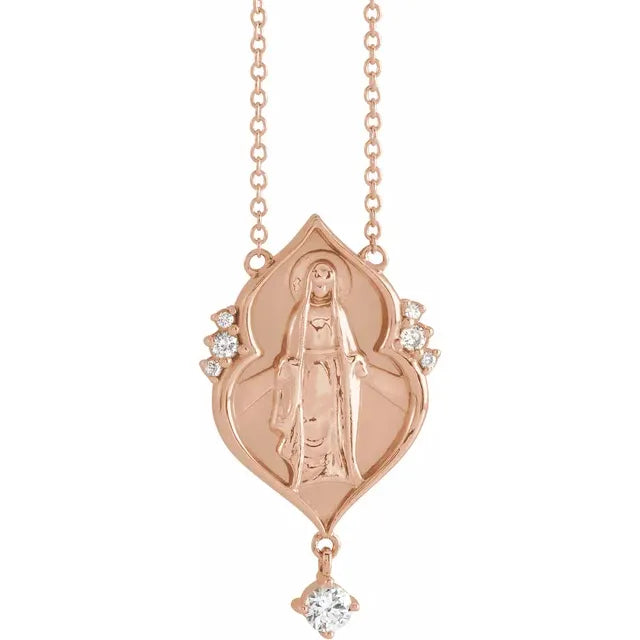 Platinum 14k Yellow Rose White Gold Sterling Silver Diamond Blessed Virgin Mary Miraculous Medal Necklace