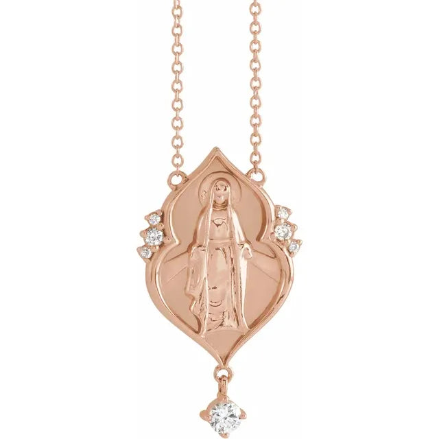Platinum Gold Silver Diamond Virgin Mary Miraculous Medal Necklace