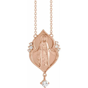 Platinum 14k Yellow Rose White Gold Sterling Silver Diamond Blessed Virgin Mary Miraculous Medal Necklace