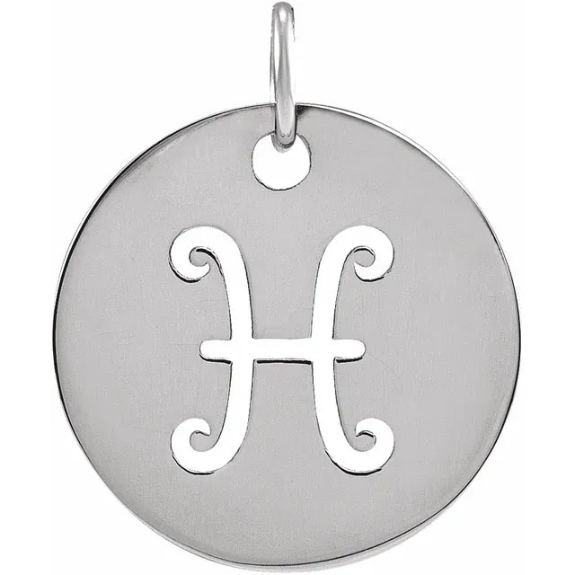 Platinum 14k Yellow Rose White Gold Sterling Silver Pisces Zodiac Horoscope Cut Out Round Disc Pendant Charm Necklace
