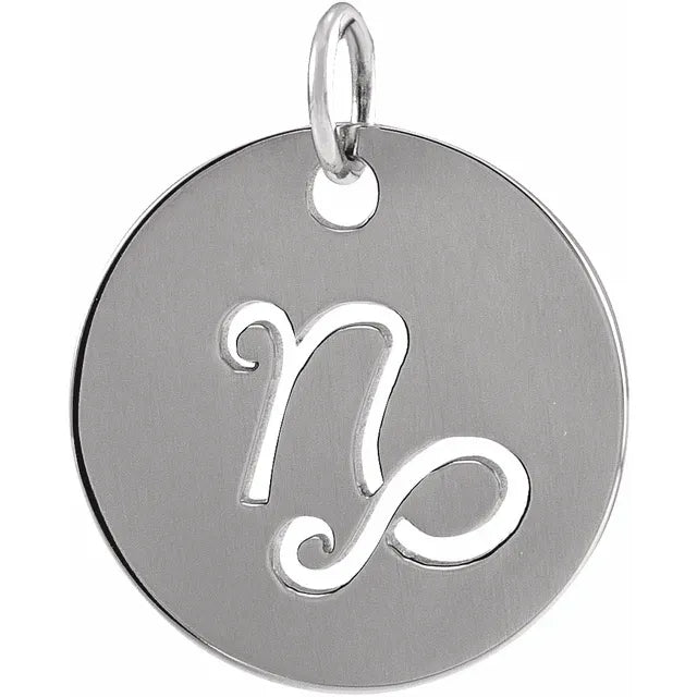 Platinum 14k Yellow Rose White Gold Sterling Silver Capricorn Zodiac Horoscope Cut Out Round Disc Pendant Charm Necklace