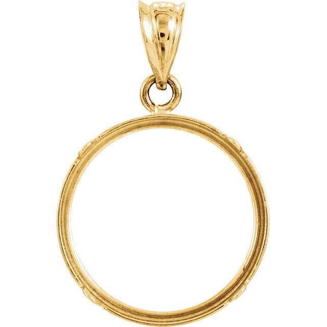 14K Yellow Gold Coin Holder for 15.6mm x 0.86mm Coins or Mexican 2.50 or 2 1/2 Peso or US $1.00 Dollar Type 3 Tab Back Frame Pendant Charm