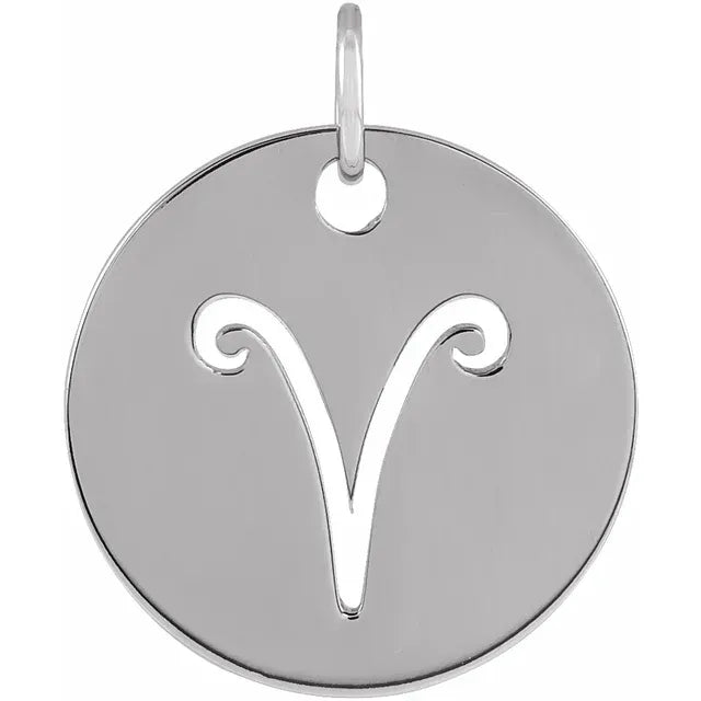 Platinum 14k Yellow Rose White Gold Sterling Silver Aries Zodiac Horoscope Cut Out Round Disc Pendant Charm Necklace
