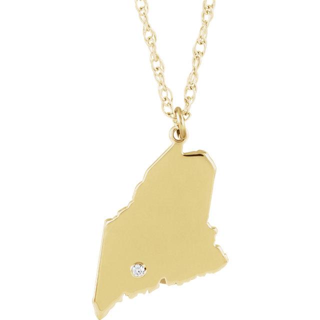 14k Gold 10k Gold Silver Maine ME State Map Diamond Personalized City Necklace