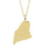 Indlæs billede til gallerivisning 14k Gold 10k Gold Silver Maine ME State Map Diamond Personalized City Necklace

