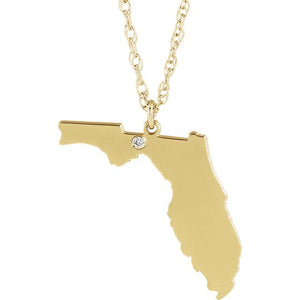 14k Gold 10k Gold Silver Florida FL State Map Diamond Personalized City Necklace