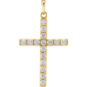 14k Yellow Rose White Gold 1/3 CTW Genuine Diamond Cross Pendant Charm