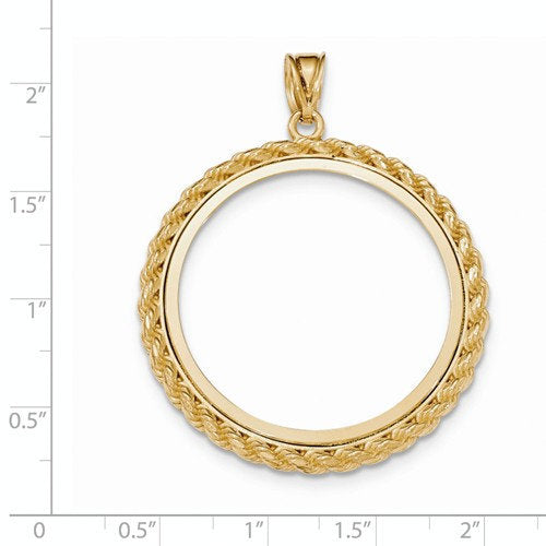 14K Yellow Gold 1 oz or One Ounce American Eagle Coin Holder Holds 32.6mm x 2.8mm Coins Rope Polished Prong Bezel Pendant Charm