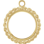 Charger l&#39;image dans la galerie, 14K Yellow Gold Holds 13.9mm x 0.85mm Coins Chinese Panda 1/20 Ounce Isle of Man Cat 1/25 Ounce Coin Tab Back Frame Mounting Dangle Holder
