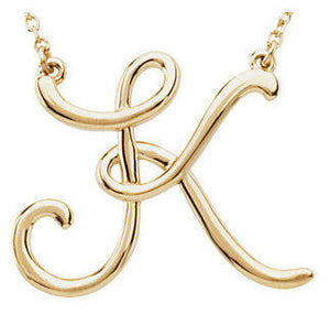 14k Gold or Sterling Silver Script Letter K Initial Alphabet Necklace