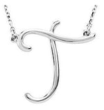 Load image into Gallery viewer, 14k Gold or Sterling Silver Script Letter T Initial Alphabet Necklace
