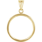 Load image into Gallery viewer, 14K Yellow Gold Coin Holder for 17.9mm x 1.2mm Coins or United States US $2.50 Dollar or Chinese Panda 1/10 Ounce Tab Back Frame Pendant Charm
