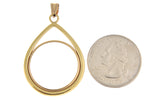 이미지를 갤러리 뷰어에 로드 , 14K Yellow Gold 1/4 oz or One Fourth Ounce American Eagle Teardrop Coin Holder Holds 22mm x 1.8mm Coin Prong Bezel Pendant Charm
