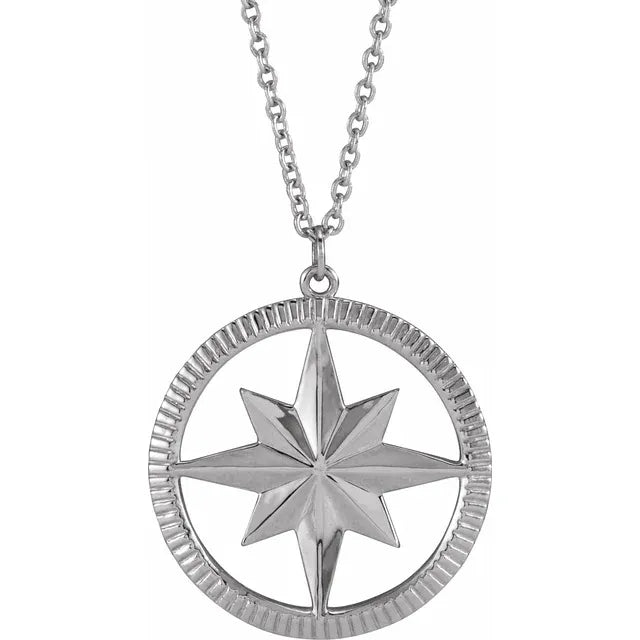 Platinum 14k Yellow Rose White Gold Sterling Silver Compass Pendant Charm Necklace