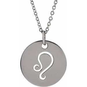 Platinum 14k Yellow Rose White Gold Sterling Silver Leo Zodiac Horoscope Cut Out Round Disc Pendant Charm Necklace