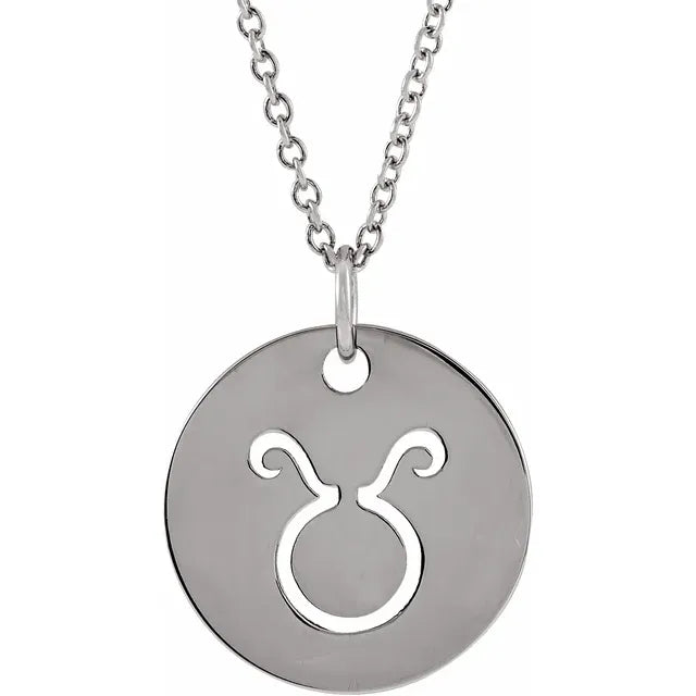 Platinum 14k Yellow Rose White Gold Sterling Silver Taurus Zodiac Horoscope Cut Out Round Disc Pendant Charm Necklace