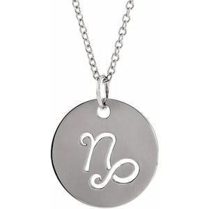Platinum 14k Yellow Rose White Gold Sterling Silver Capricorn Zodiac Horoscope Cut Out Round Disc Pendant Charm Necklace
