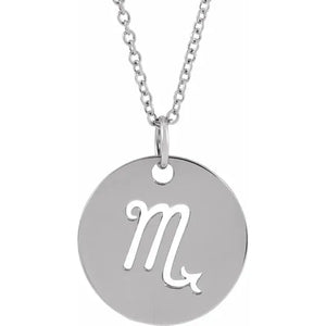 Platinum 14k Yellow Rose White Gold Sterling Silver Scorpio Zodiac Horoscope Cut Out Round Disc Pendant Charm Necklace