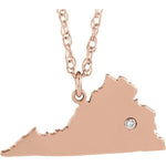 Carregar imagem no visualizador da galeria, 14k Gold 10k Gold Silver Virginia VA State Map Diamond Personalized City Necklace
