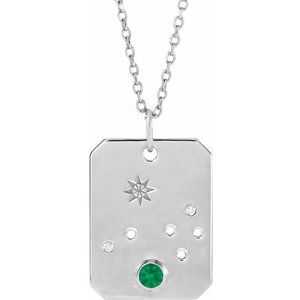 Platinum 14k Yellow Rose White Gold Sterling Silver Diamond and Emerald Aries Zodiac Horoscope Constellation Pendant Necklace