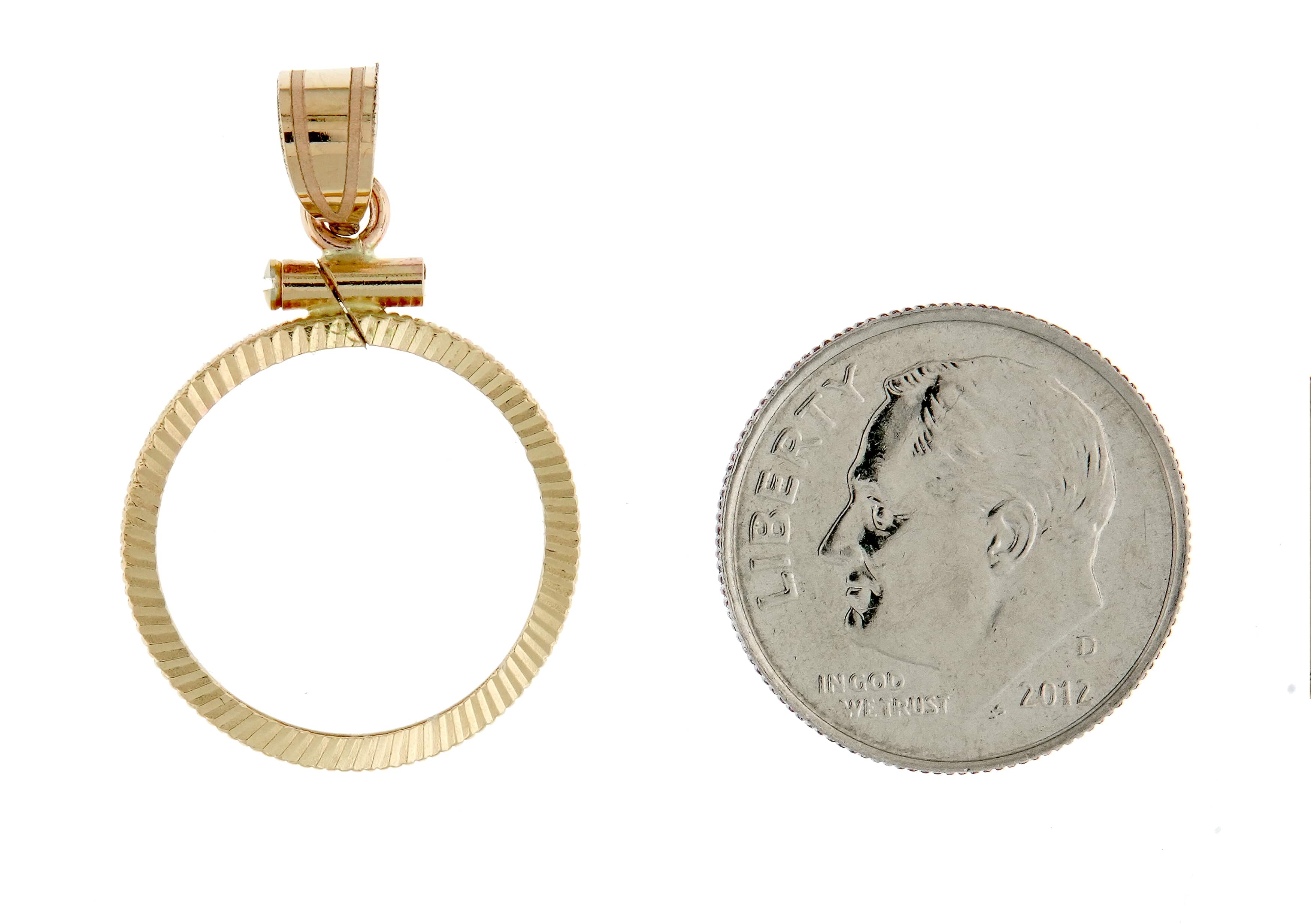 14K Yellow Gold 1/10 oz or One Tenth Ounce American Eagle Coin Holder Holds 16.5mm x 1.3mm Bezel Pendant Charm Screw Top