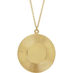 Φόρτωση εικόνας στο εργαλείο προβολής Συλλογής, 14k Yellow White Gold Sunburst Sundial Round Circle Disc Pendant Charm Necklace Personalized Engraved
