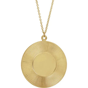 14k Yellow White Gold Sunburst Sundial Round Circle Disc Pendant Charm Necklace Personalized Engraved