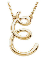Load image into Gallery viewer, 14k Gold or Sterling Silver Script Letter E Initial Alphabet Necklace
