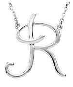 Load image into Gallery viewer, 14k Gold or Sterling Silver Script Letter R Initial Alphabet Necklace
