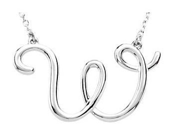 14k Gold or Sterling Silver Script Letter W Initial Alphabet Necklace